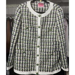 NWOT Kate Spade 252148 Womens Cotton Pop Tweed Collared Jacket Juniper Size 8